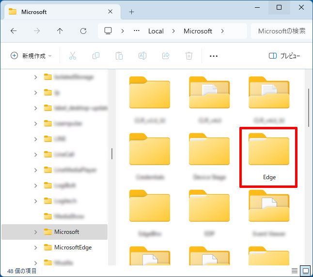 Windows 11の「Edge」フォルダ