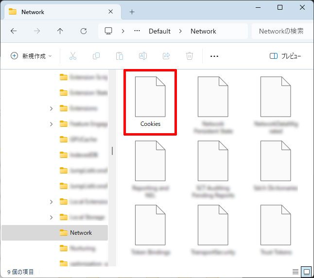 Windows 11の「Cookies」ファイル