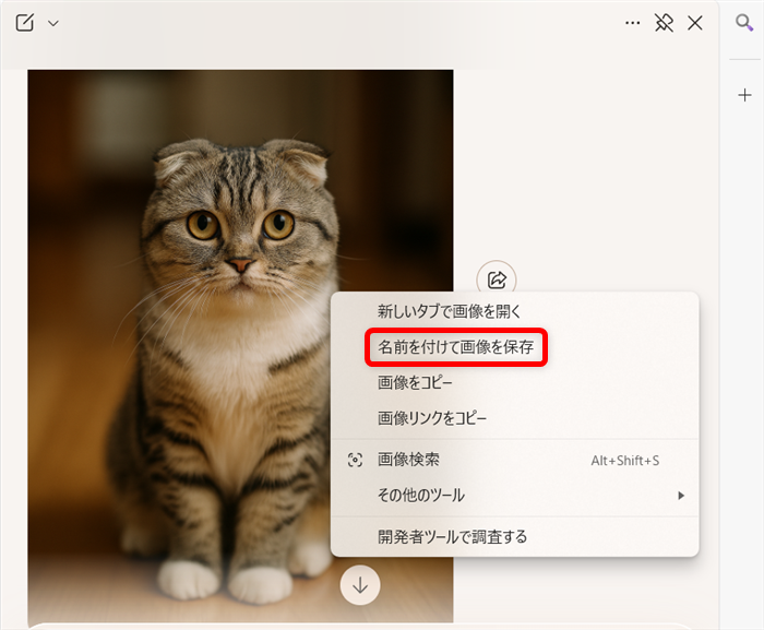【Microsoft Edge】Copilotで画像生成する方法とコツ画像を右クリックし、「名前をつけて画像を保存」でも保存されます。 