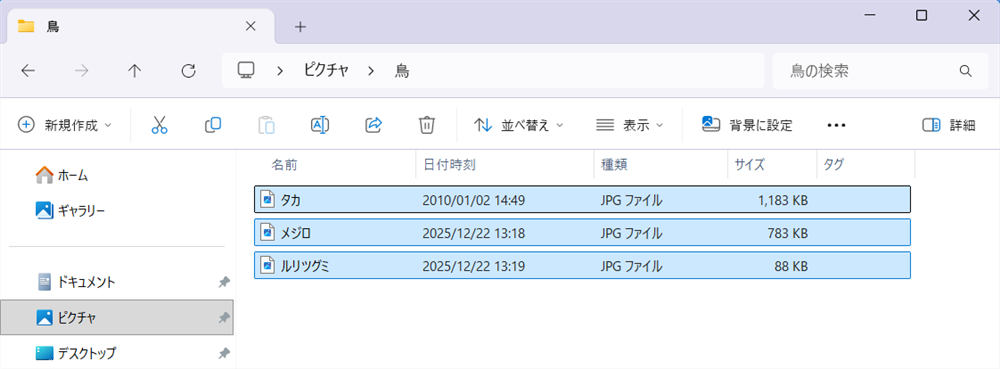 【Windows 11】エクスプローラーでフォルダ名とファイル名を一括コピーする方法ファイルをすべて選択します。 
