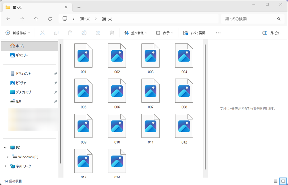 【Windows 11】エクスプローラーで写真のサムネイルが表示されないときの設定方法写真のサムネイルが開いていないと、このようにファイルの中にある画像がどんなものかわからなくなってしまいます。 